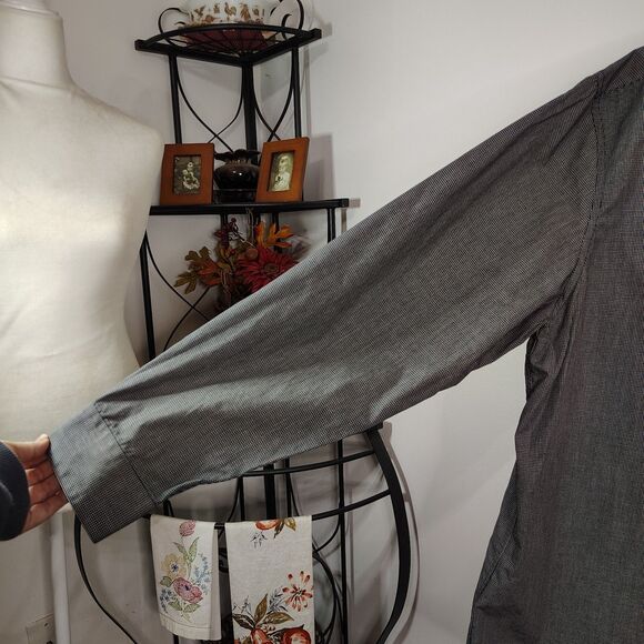 KENNETH COLE Hidden Button-Down Grey Slim Fit 17.5 34-35 Men's Long Sleeve Shirt - Picture 5 of 7